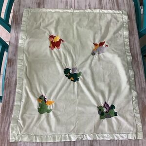 Carter's Dragon Baby Blanket Satin Trim Plush Security Green Lovey Retired